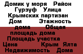 Домик у моря › Район ­ Гурзуф › Улица ­ Крымских партизан › Дом ­ 15 › Этажность дома ­ 1 › Общая площадь дома ­ 34 › Площадь участка ­ 7 › Цена ­ 4 500 - Крым, Ялта Недвижимость » Дома, коттеджи, дачи аренда   